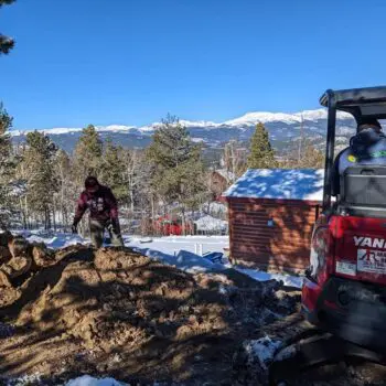 Snowy mountain landscape construction site