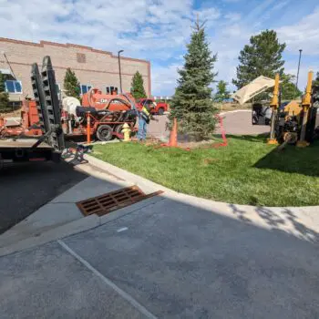 Construction equipment on green lawn