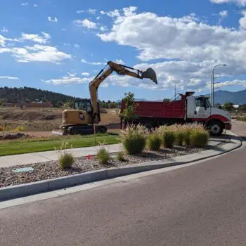 Construction site with excavator truck