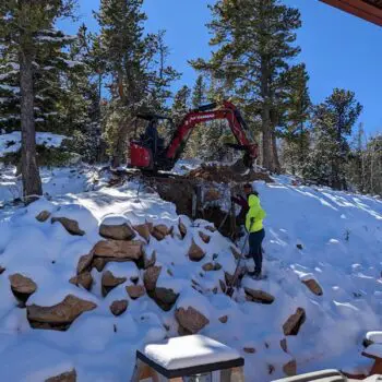 Winter outdoor excavation snowy mountains