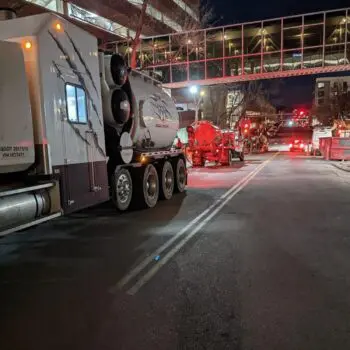 Nighttime construction trucks and infrastructure