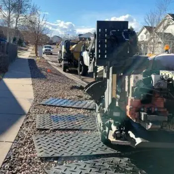 Excavation equipment on residential street