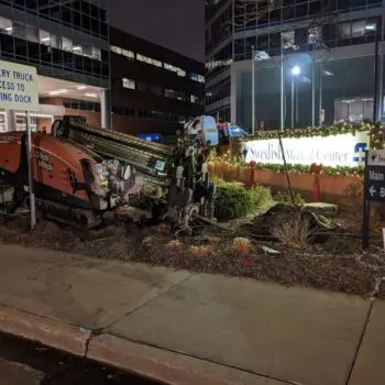 Construction equipment outside medical center