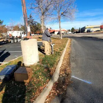 Roadwork preparation worker marking street