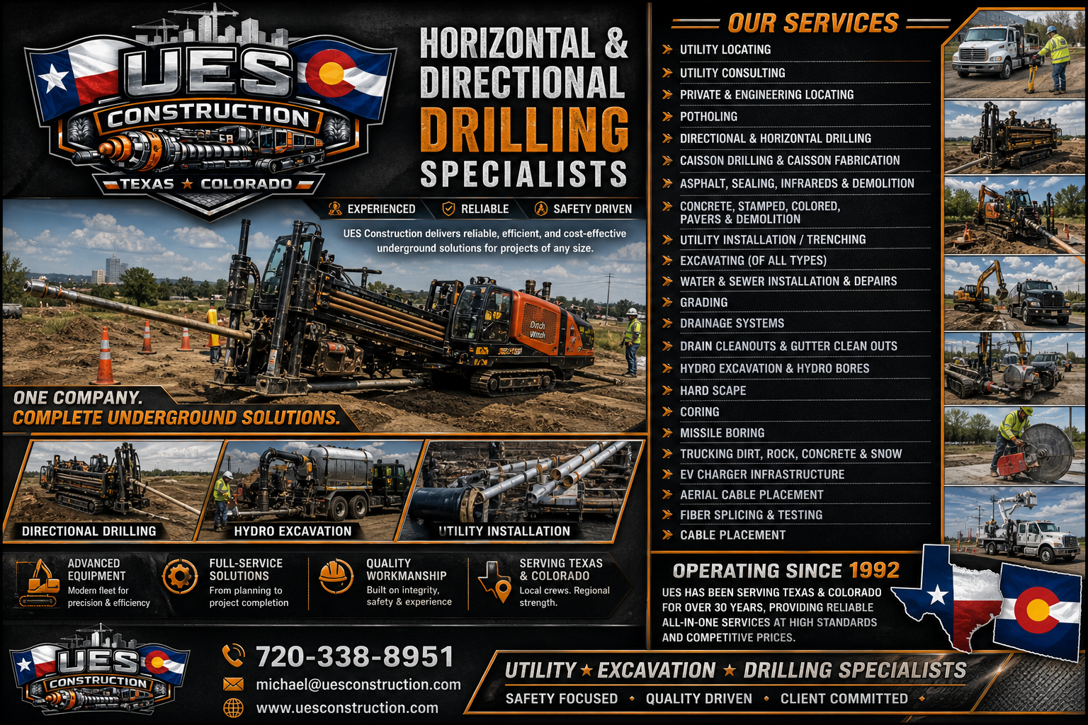 UES Construction services promotional flyer