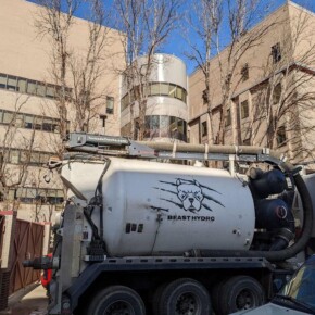 Hydrovac truck in urban area