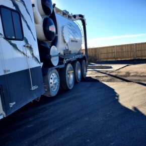 Hydrovac truck on asphalt site