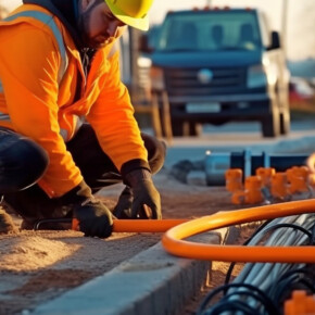 Construction worker installing underground cables
