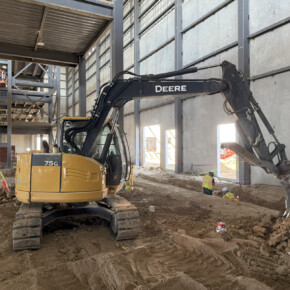 Construction equipment inside building site